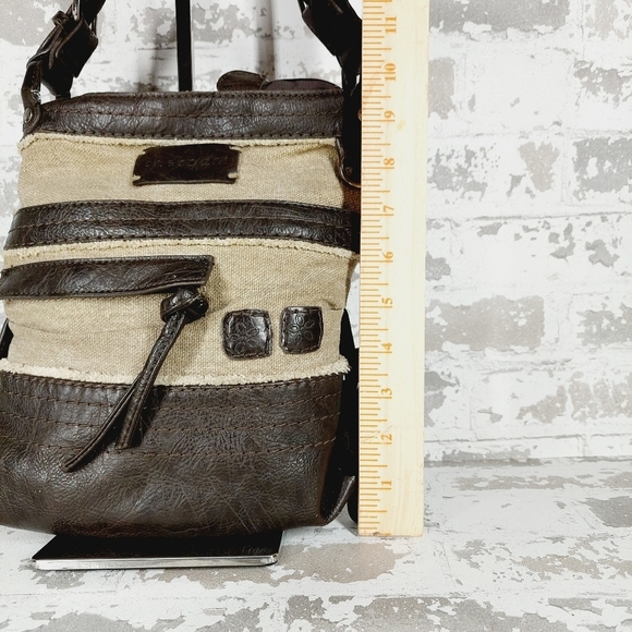 Sherpani Luna Brown Tan Leather Canvas Zip Pockets Crossbody Bag 0820 - Picture 5 of 15